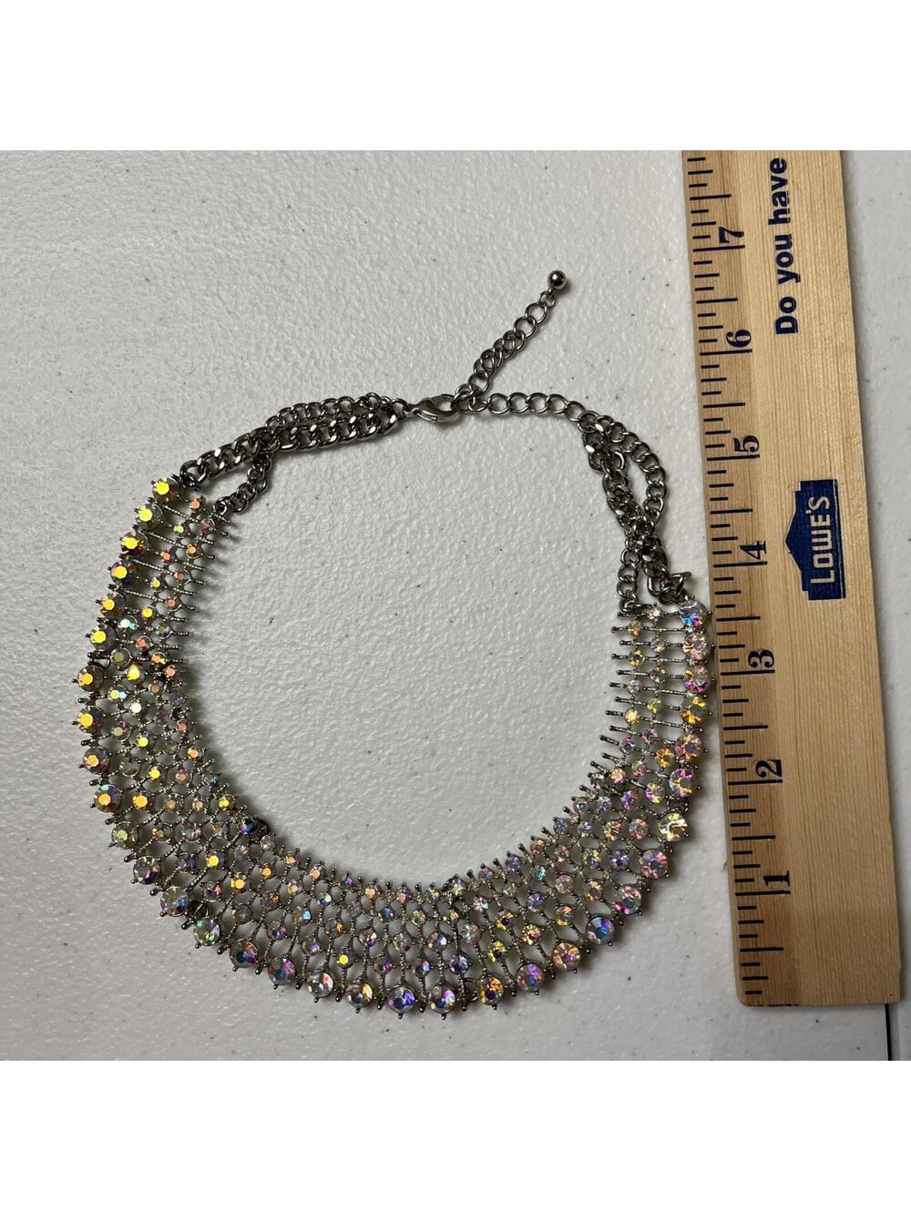 Mi Amore Silver Tone Prizmatic Collar Necklace 6” With 3” Extender - Picture 4 of 5